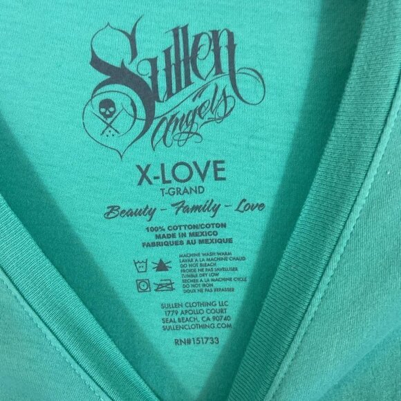 Sullen Angels Women’s T-shirt Top Butterfly Graphic Teal Green Short Sleeve Sz L - Picture 6 of 6